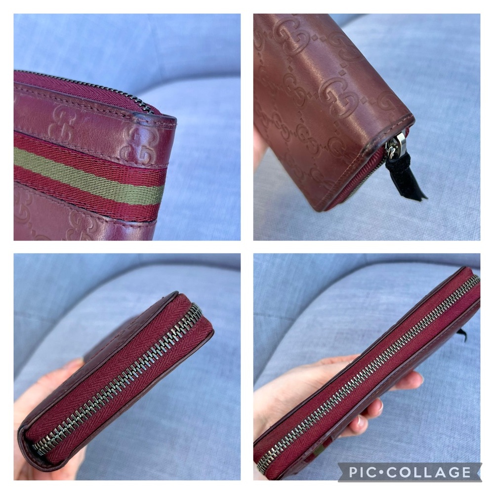 Gucci Burgundy Leather Zip Around Wallet with Green-Red Web Stripe - Picture 3 of 8